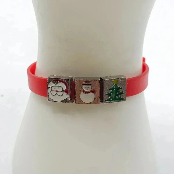 Multicolor Enamel Santa Snowman Christmas Tree Slide Bracelet VTG - Picture 1 of 5